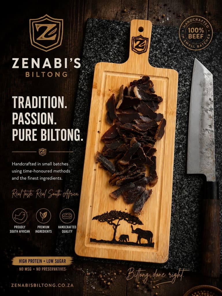 Zenabi serving board with biltong